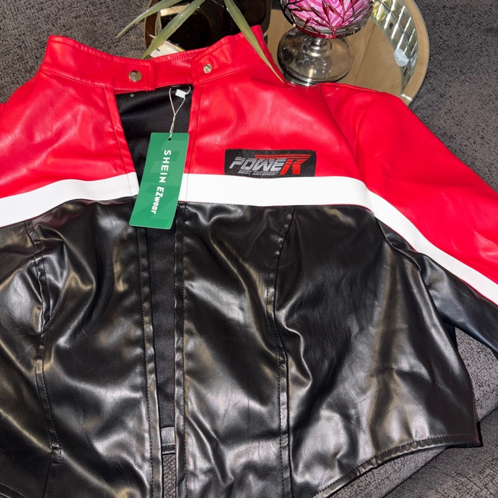 SHEIN Red and Black Moto Jacket